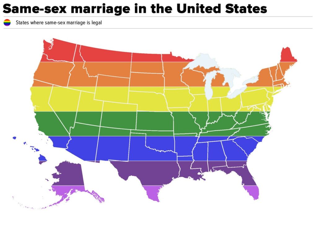 fourth of july - independence day - bestgiftlistings - best gift listings - same sex marriage (LGBTQ+ Map of the Us)